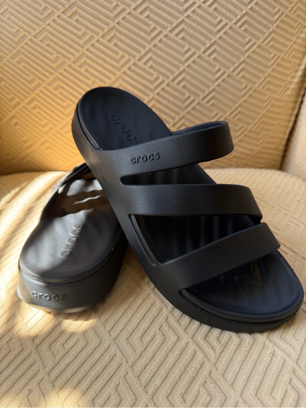 CROCS Women’s Triple-Strap Slide Sandals in Black